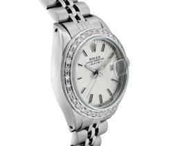 Rolex Ladies Stainless Steel Silver Index Diamond Bezel Date Wristwatch