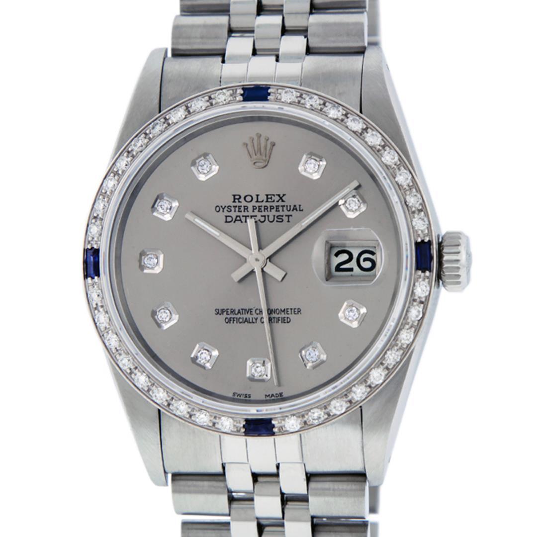 Rolex Mens Stainless Steel Gray Diamond And Sapphire 36MM Datejust Wristwatch