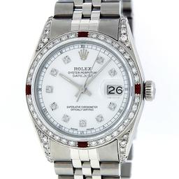 Rolex 36MM Stainless Steel Diamond Lugs & Ruby Datejust Wristwatch