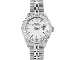 Rolex Ladies Stainless Steel Silver Index Steel Diamond Bezel Date Watch With Ro