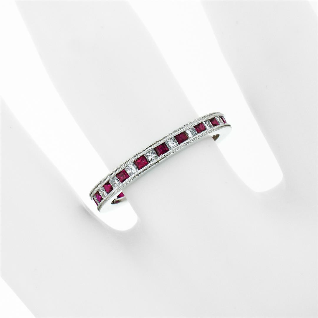 New .900 Platinum .92 ctw Calibre Ruby Diamond Double Milgrain Eternity Band Rin