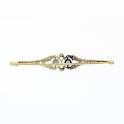 Antique Edwardian Platinum Top 18k Gold 0.55 ctw Diamond Milgrain Bar Pin Brooch