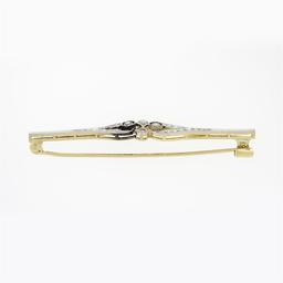 Antique Edwardian Platinum Top 18k Gold 0.55 ctw Diamond Milgrain Bar Pin Brooch