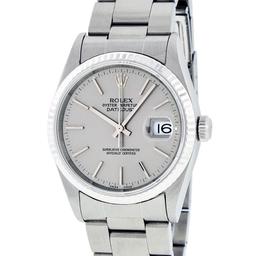 Rolex Mens Stainless Steel Quickset Gray Index White Gold Fluted Bezel Oyster Ba