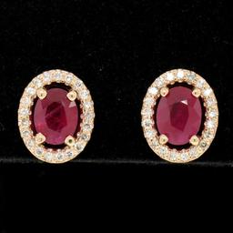 NEW 14k Rose Gold 2.54 ctw Solitaire Oval Ruby w/ Diamond Halo Post Stud Earring