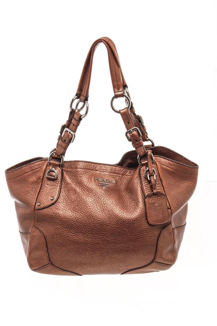 Prada Bronze Leather Buckle Strap Tote Bag