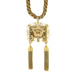 Vintage Victorian Revival 14K Gold Hand Engraved Diamond Tassel Pendant Necklace