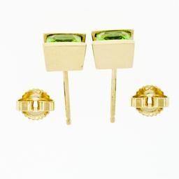 Classic 14K Yellow Gold 2.60 ctw Square Cut Channel Set Peridot Post Stud Earrin