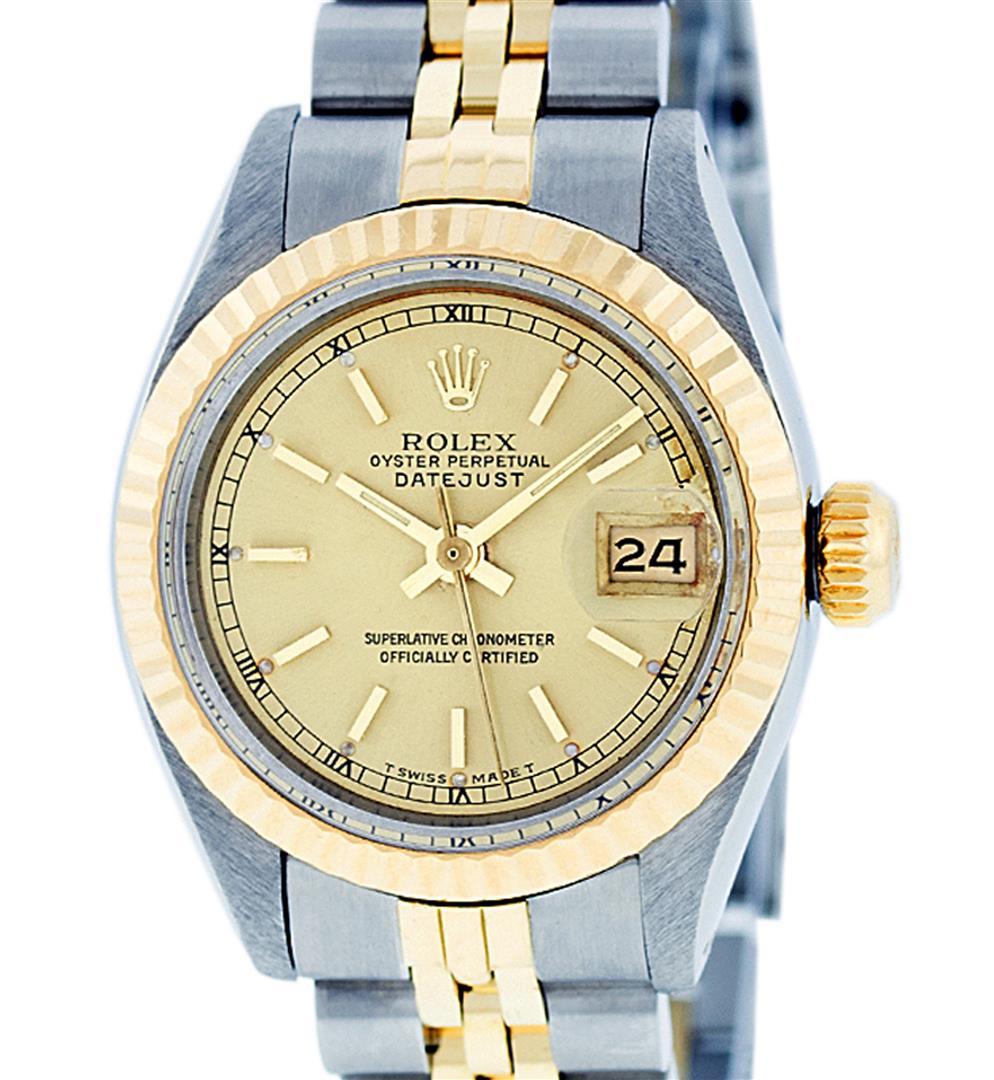 Rolex Ladies 2T Yellow Gold & Stainless Steel Champagne Index Wristwatch 26MM