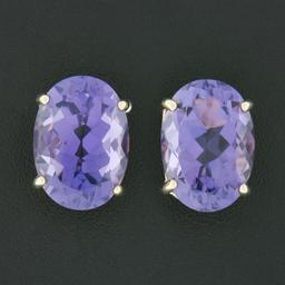 14K Yellow Gold 13.0 ctw Large Oval Prong Set Amethyst Solitaire Stud Earrings