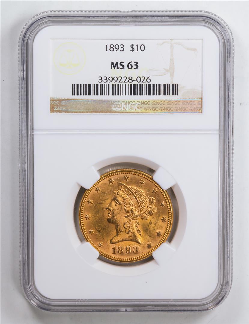 1893 $10 Eagle Gold Coin NGC MS63