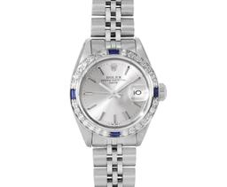 Rolex Ladies Stainless Steel Silver Index Diamond And Sapphire Date Wristwatch