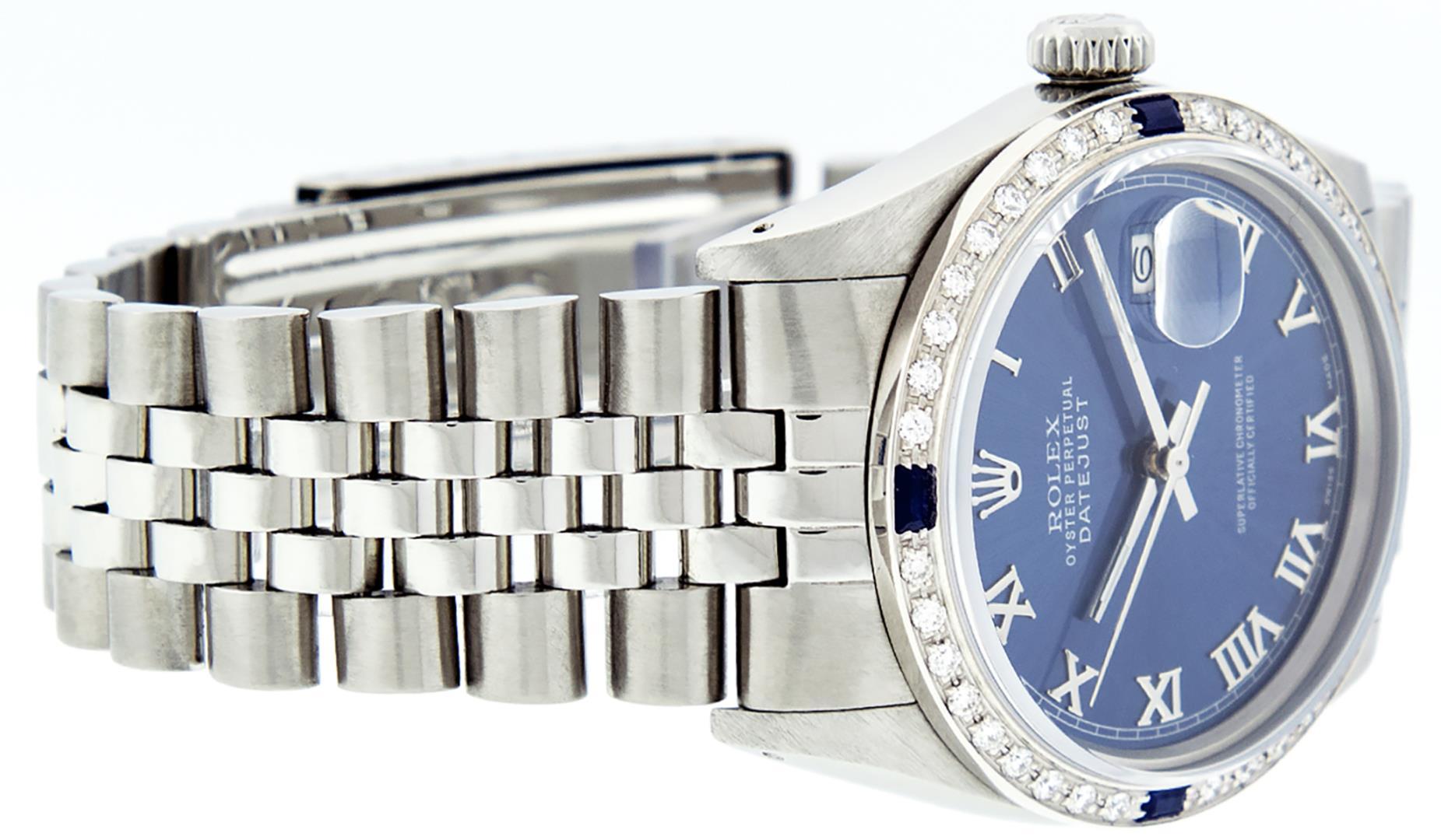 Rolex Mens Stainless Steel Blue Roman Diamond And Sapphire 36MM Datejust Wristwa