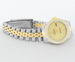 Rolex Ladies Quickset 18K Two Tone Champagne Index Yellow Gold Diamond Bezel Wri