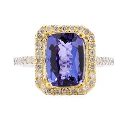 3.31 ctw Tanzanite and Diamond Ring - 14KT White Gold