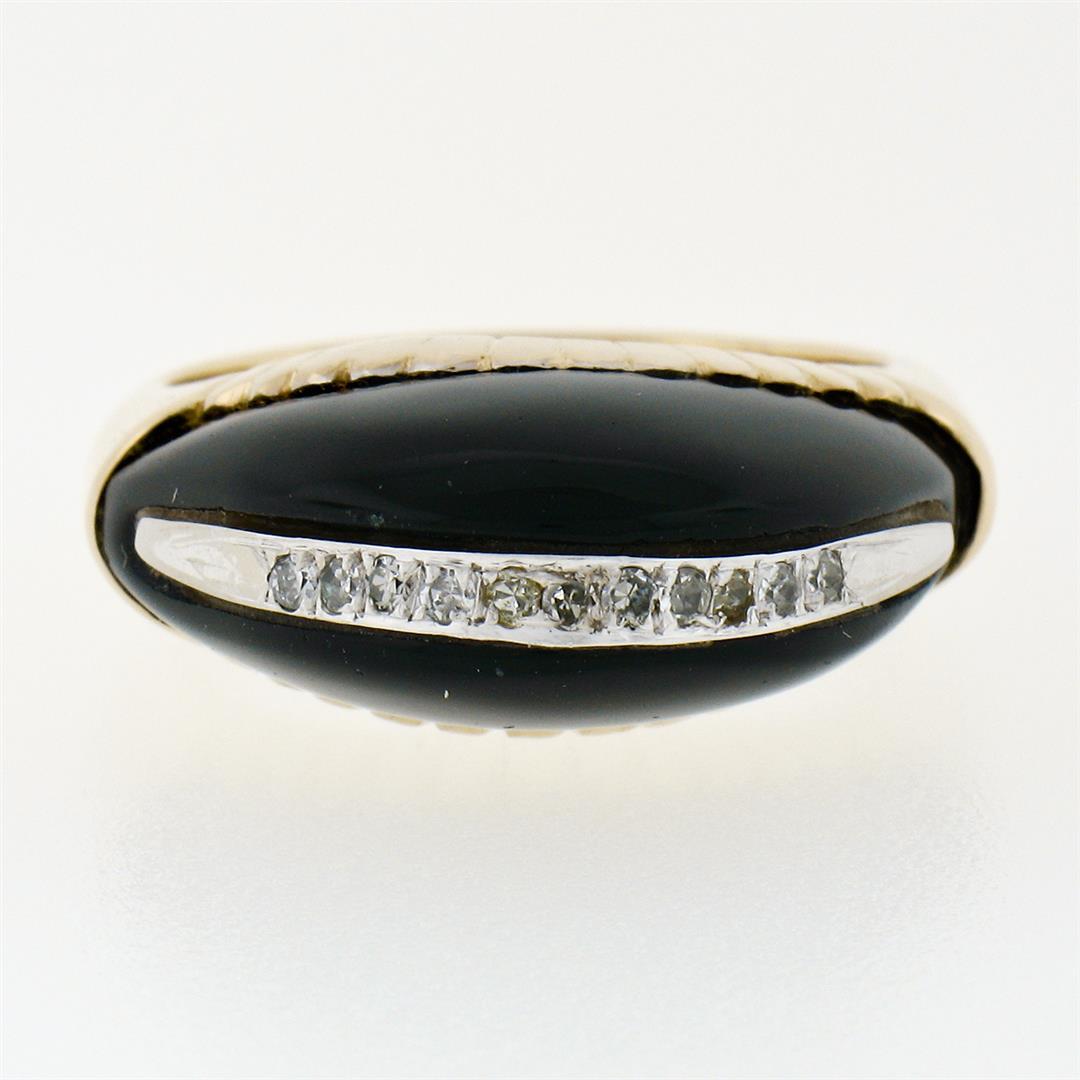 Vintage 14K Yellow Gold .13 ctw Pave Diamond & Domed Custom Cut Black Onyx Ring