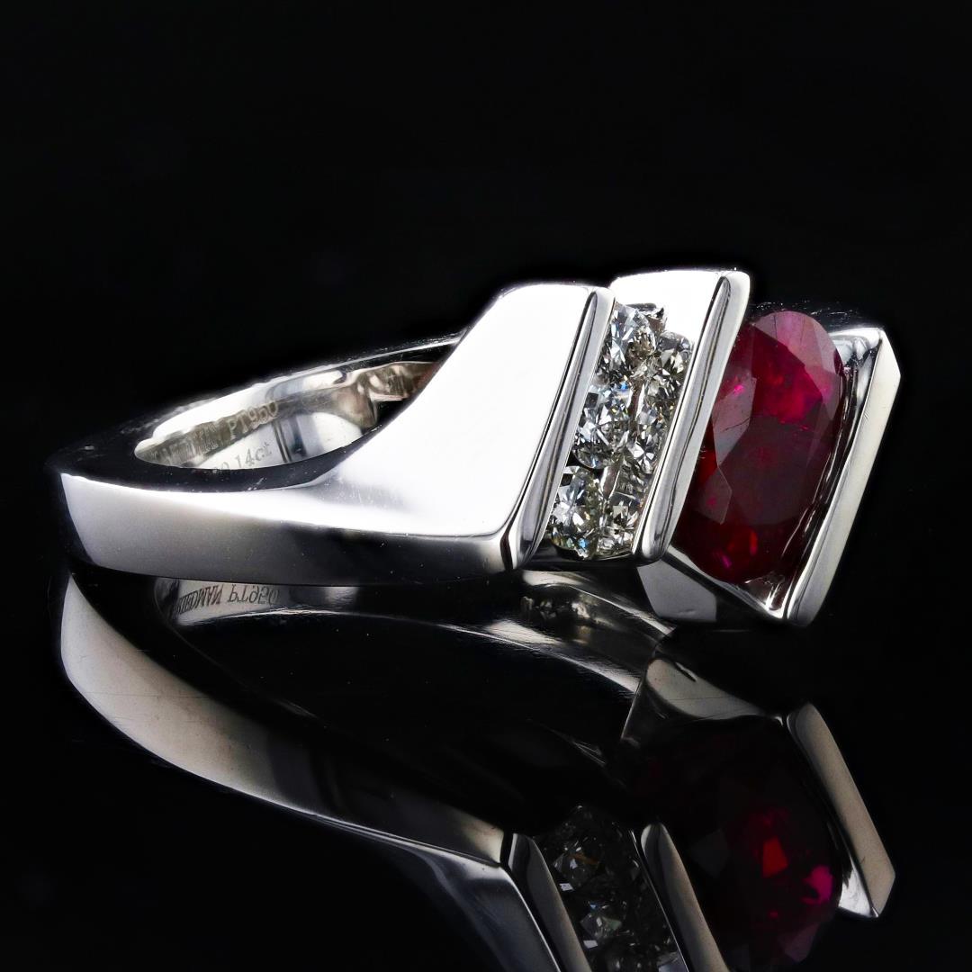 1.06 ctw UNHEATED Ruby and 0.14 ctw Diamond Platinum Ring (GIA CERTIFIED)