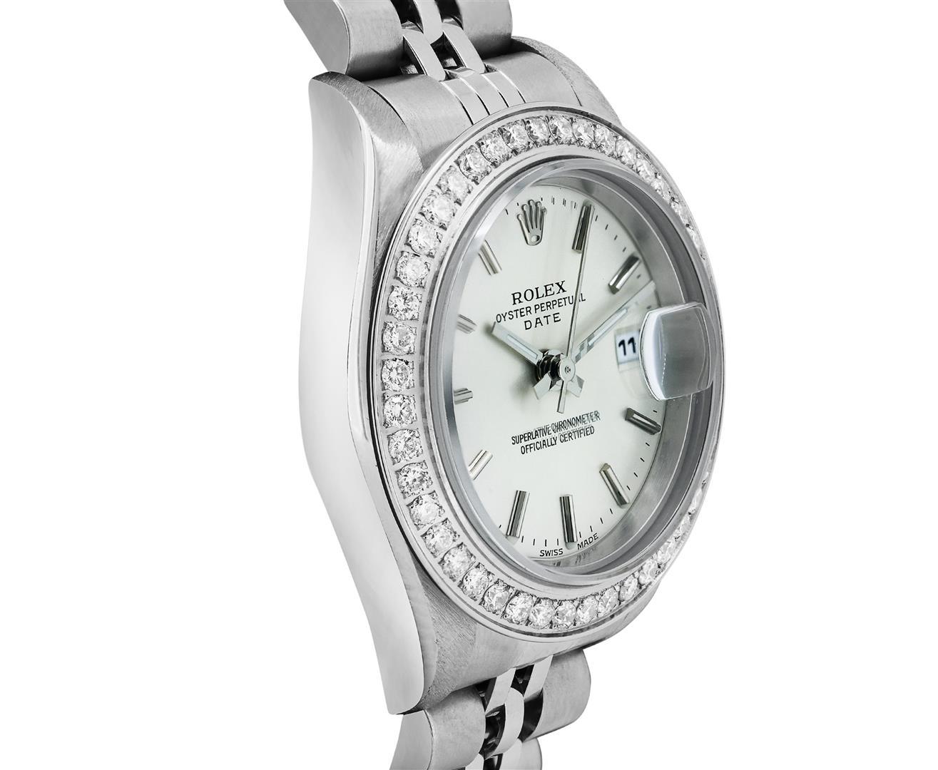 Rolex Ladies Quickset Sapphire Stainless Steel Silver Dial Diamond Bezel Date Wa