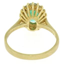 14k Yellow Gold 1.59 ctw FINE Oval Emerald Solitaire & Round Diamond Halo Ring