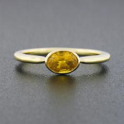 Simple Petite 14k Gold 0.70 ctw Bezel Oval Orange Yellow Sapphire Solitaire Ring