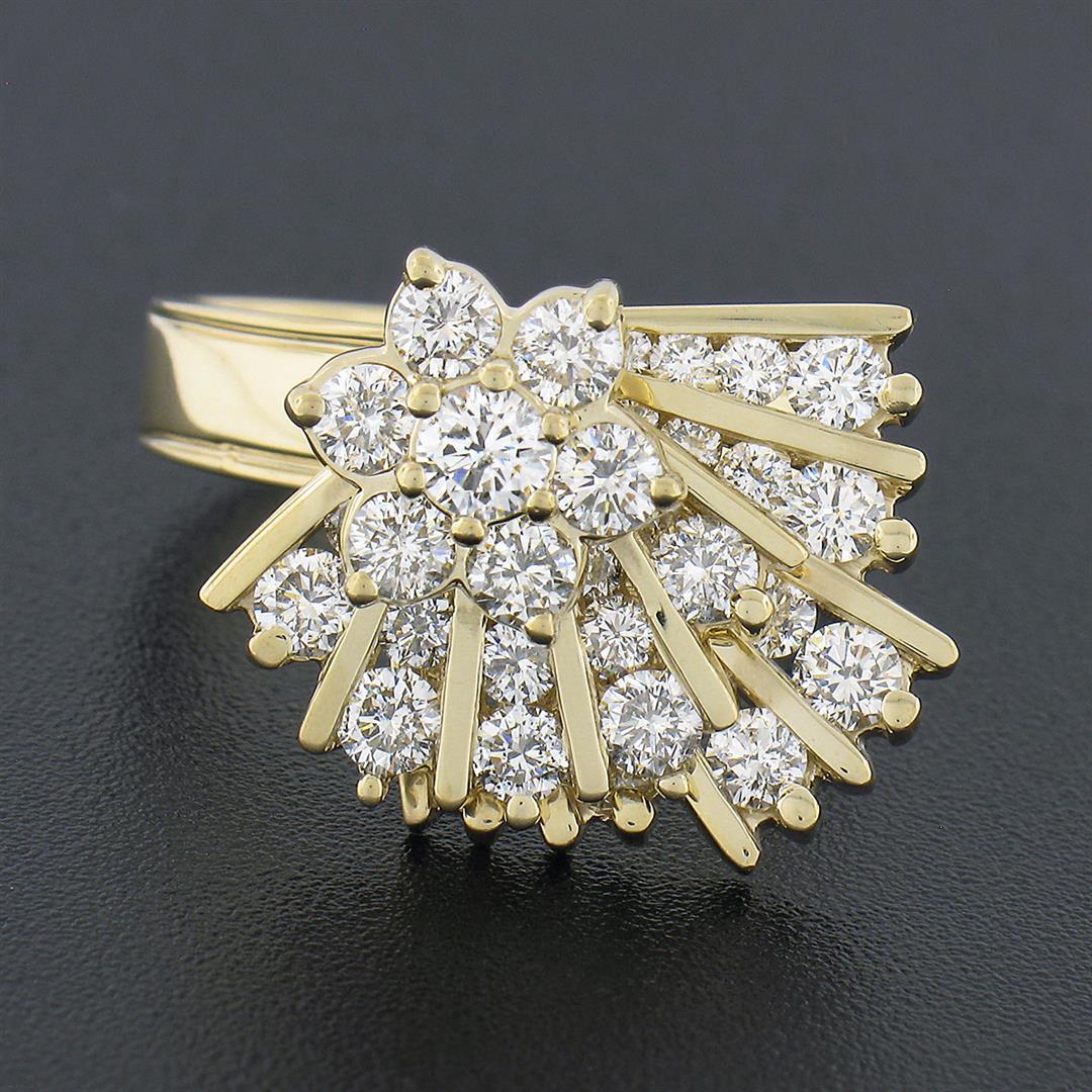 14K Gold 2.30 ctw Diamond Cluster w/ Mechanical Spinning Fan Unique Cocktail Rin