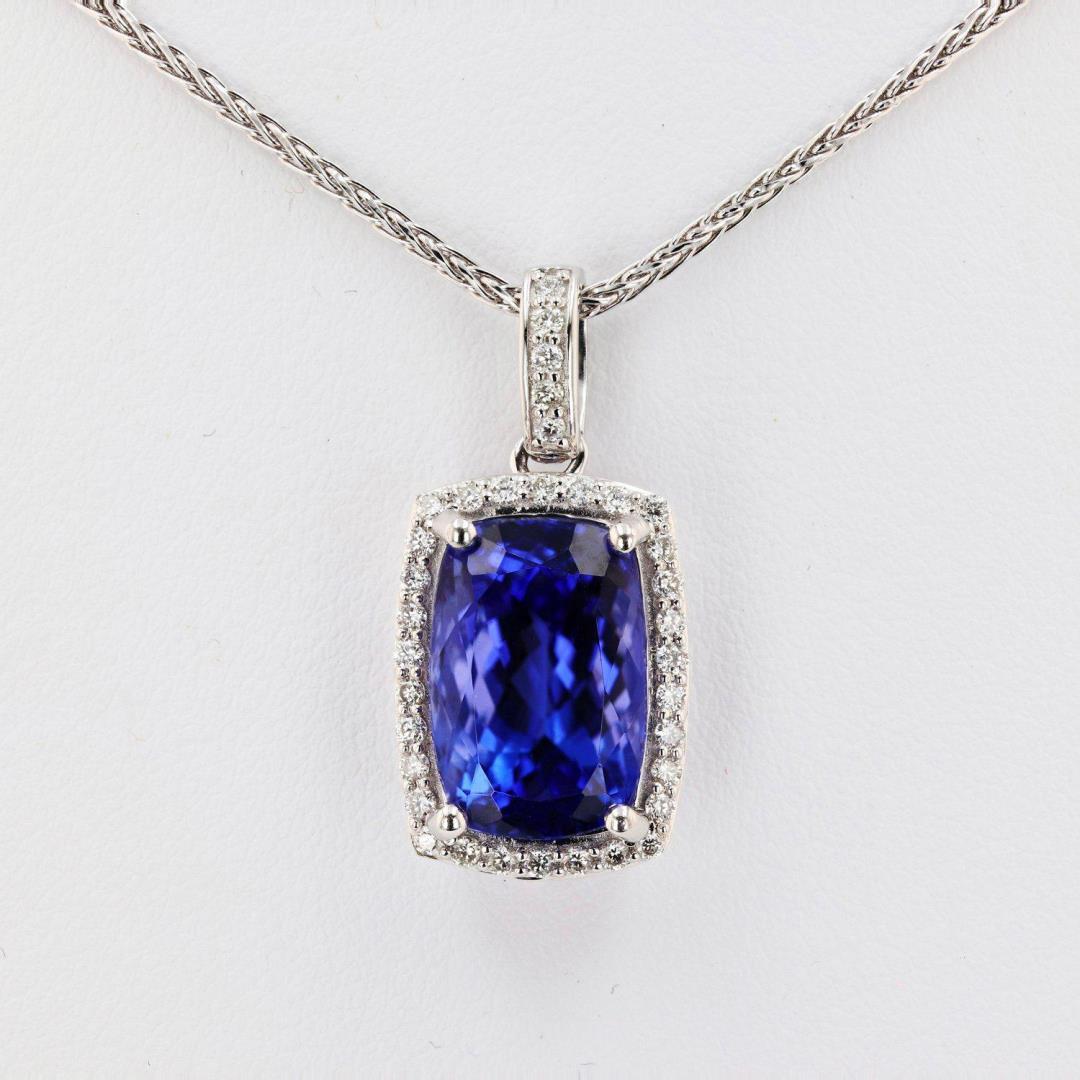 9.20 ctw Tanzanite and 0.39 ctw Diamond Platinum Pendant/Necklace (GIA CERTIFIED