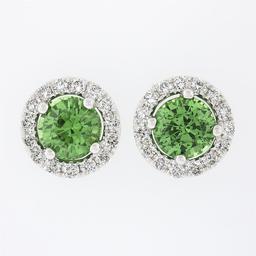 NEW 18k White Gold 2.55 ctw Round Brilliant Tsavorite Stud Earrings & Diamond Ha