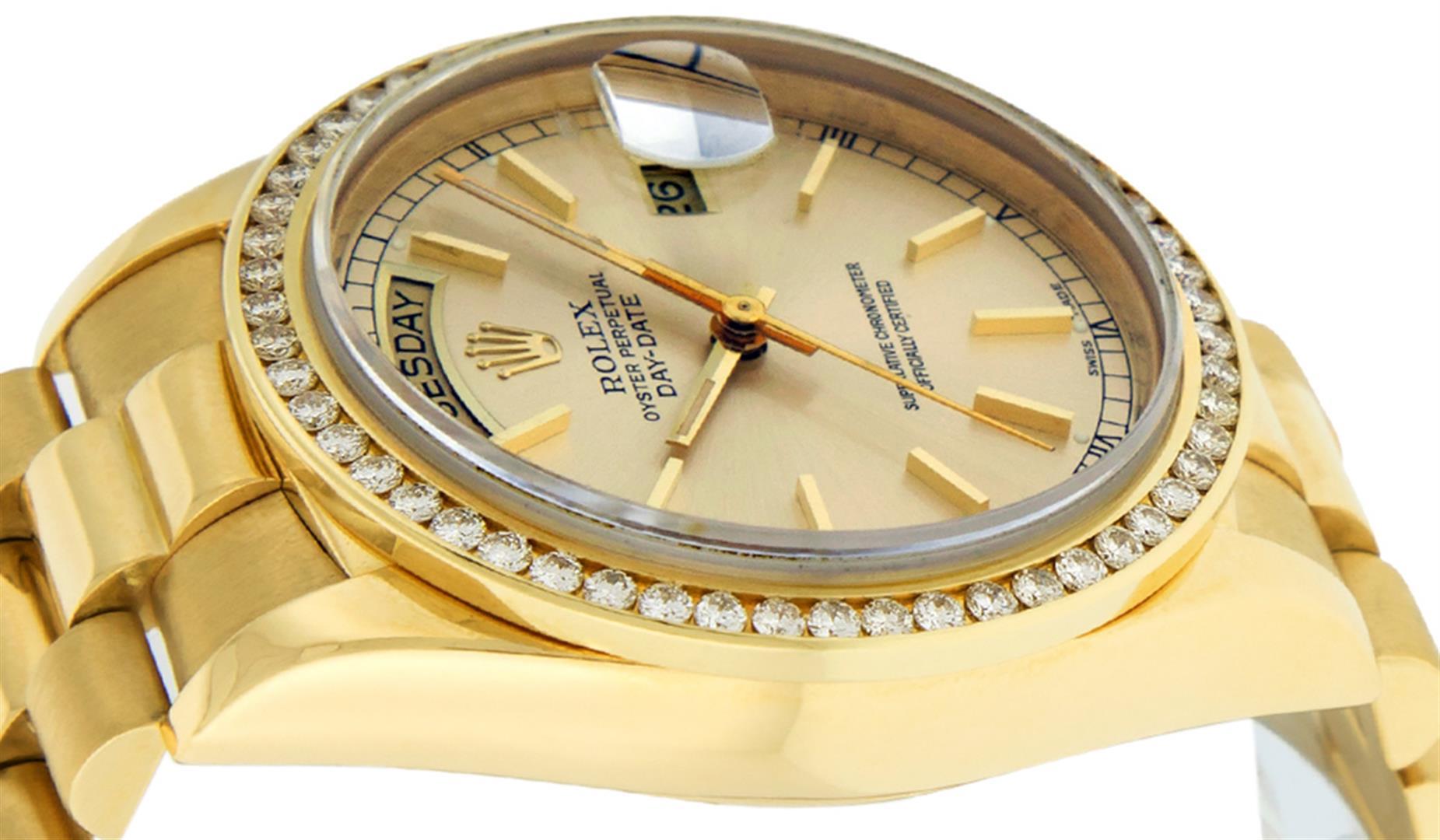 Rolex Mens Quickset 18K Yellow Gold Champagne Index 1CTW Channel Set Diamond Bez