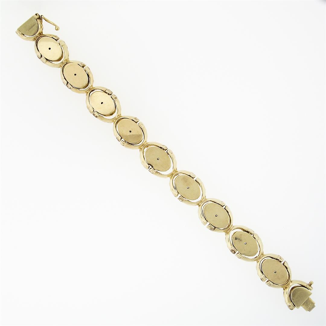 Vintage 14k Gold Florentine Etched Diamond Star Link Bracelet w/ Braided Frame