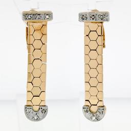 Retro Vintage 18K Gold 0.30 ctw Diamond Milgrain Flexible Clip-On Drop Earrings