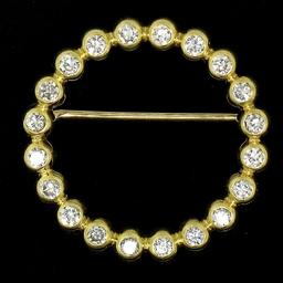 18k Yellow Gold.60 ctw 20 Bezel Set Round Diamond Circle of Life Pin Brooch 23mm