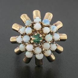 Antique 14k Rosy Yellow Gold 0.20 ctw Emerald Opal Open Spray Cluster Platter Ri