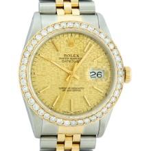 Rolex Mens 2 Tone 2.5CTW 18K Yellow Gold Diamond Bezel Champagne Jubilee Dial 36