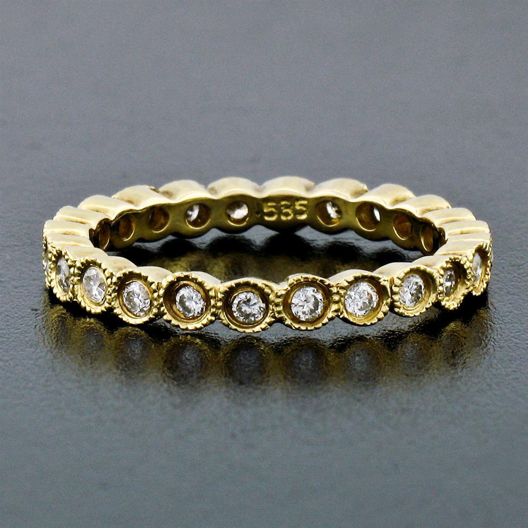 14k Yellow Gold 0.92 ctw Round Milgrain Bezel Set Diamond Eternity Band Ring Sz