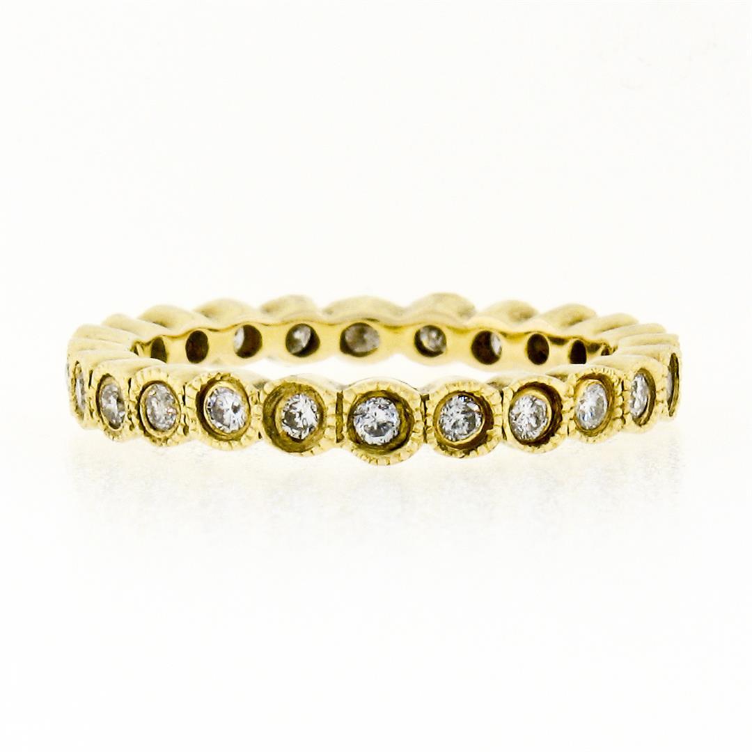 14k Yellow Gold 0.92 ctw Round Milgrain Bezel Set Diamond Eternity Band Ring Sz