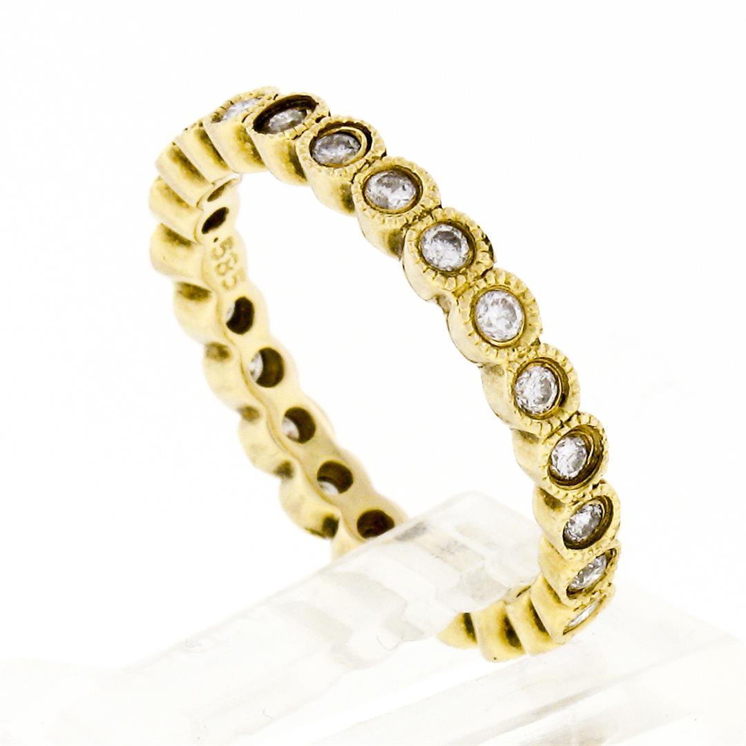 14k Yellow Gold 0.92 ctw Round Milgrain Bezel Set Diamond Eternity Band Ring Sz