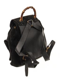 Gucci Black Suede Medium Vintage Bamboo Backpack