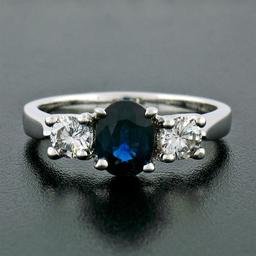 New 14K Gold 1.53 ctw Oval Sapphire Round Diamond 3 Three Stone Engagement Ring