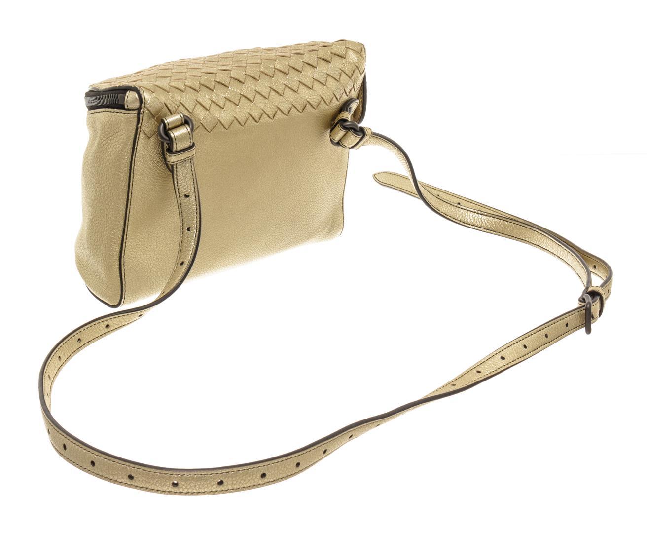 Bottega Veneta Gold Metallic Top Zip Shoulder Bag