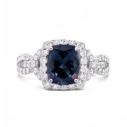 1.65 ctw Blue Green Spinel and 0.47 ctw Diamond 18K White Gold Ring