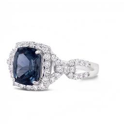 1.65 ctw Blue Green Spinel and 0.47 ctw Diamond 18K White Gold Ring