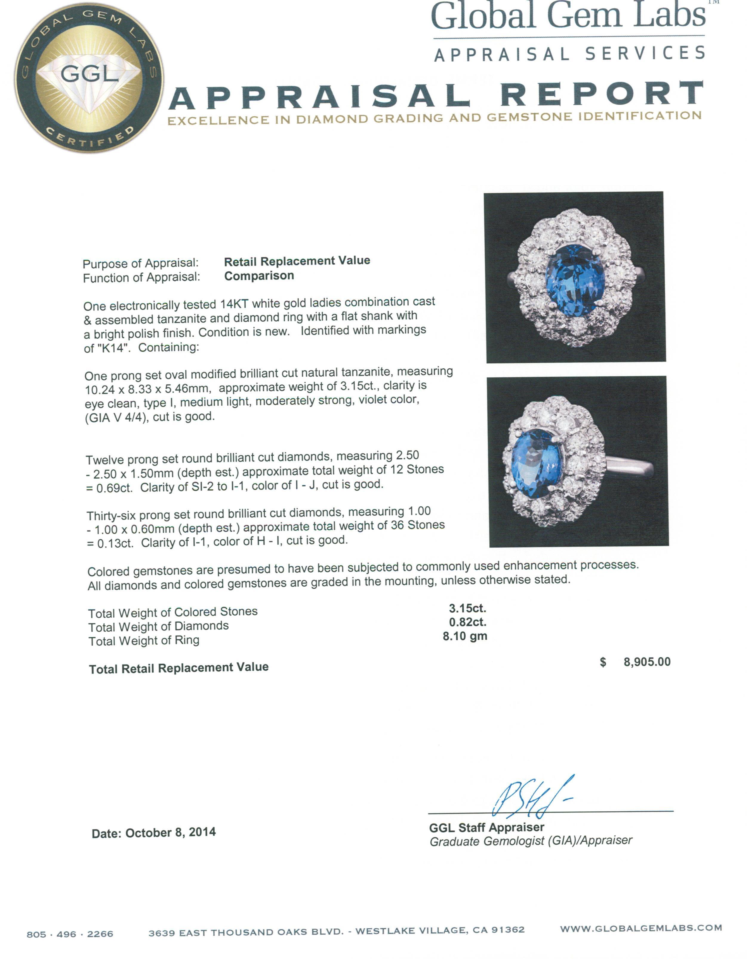 14KT White Gold 3.15 ctw Tanzanite and Diamond Ring