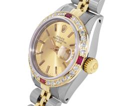 Rolex Ladies Two Tone Champagne Index Diamond And Ruby Date Wristwatch