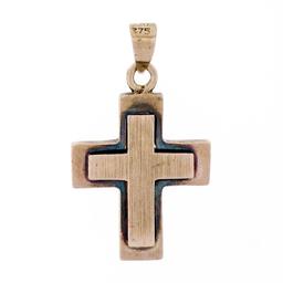 Victorian 8k Rose Gold Reversible Brushed Finish Cross Pendant