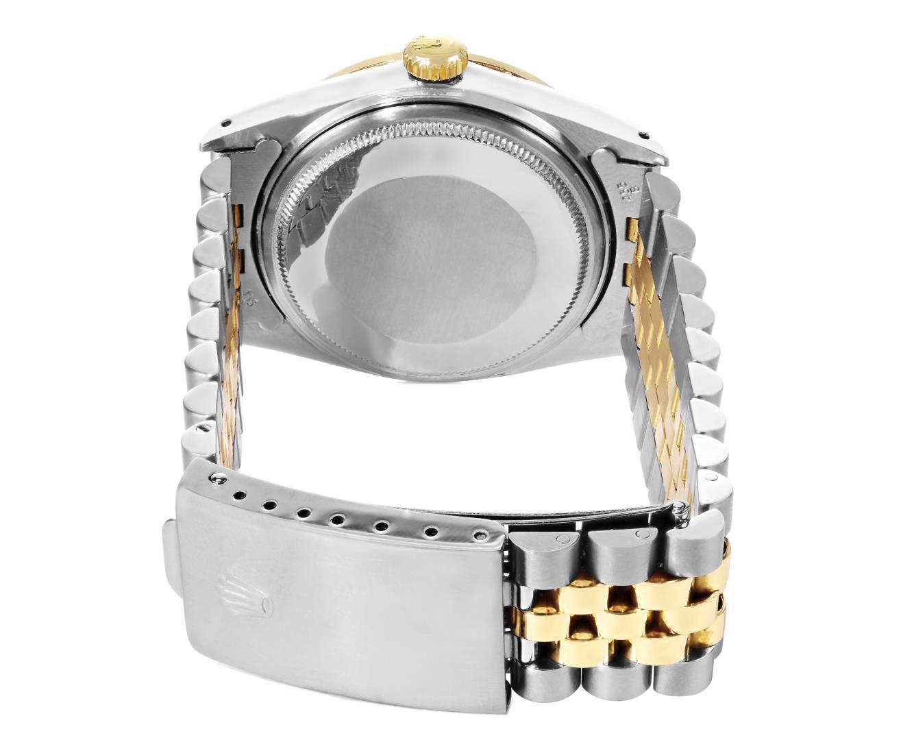 Rolex Mens 2 Tone Champagne Linen Dial Diamond Bezel Datejust Wristwatch