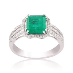 1.59 ctw Emerald and 0.39 ctw Diamond Platinum Ring