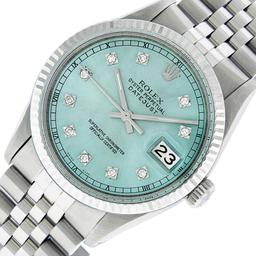 Rolex Mens Stainless Steel Blue Diamond Fluted Bezel 36MM Datejust Wristwatch