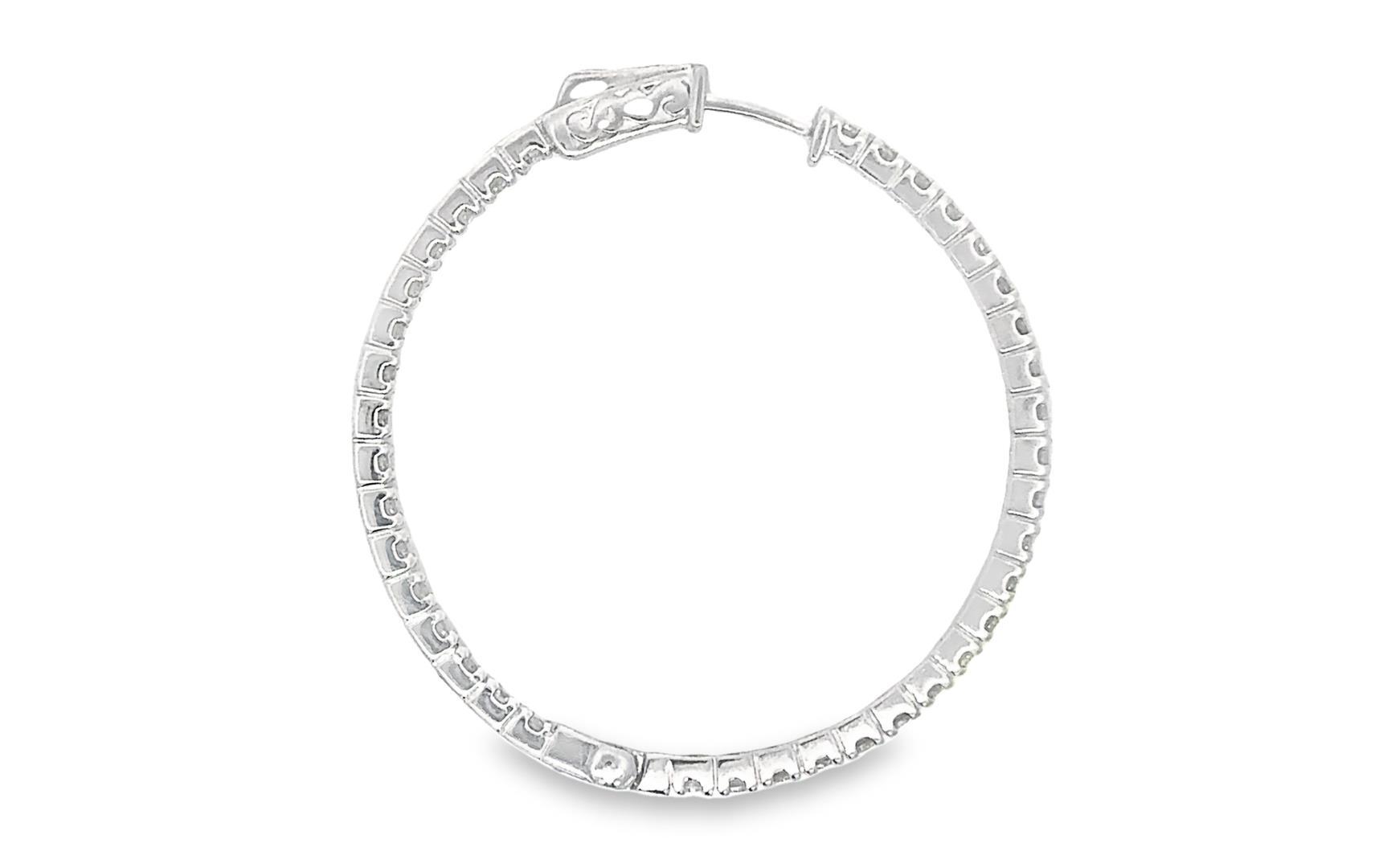 2.60 ctw Diamond Hoop Earrings - 14KT White Gold