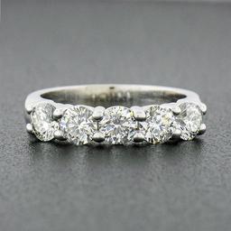 NEW 14k White Gold 1.38 ctw Round Prong Diamond 5 Stone Classic Wedding Band Rin