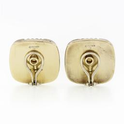 Vintage TRIANON 14k Two Tone Gold Rock Crystal & Diamond Domed Cushion Earrings